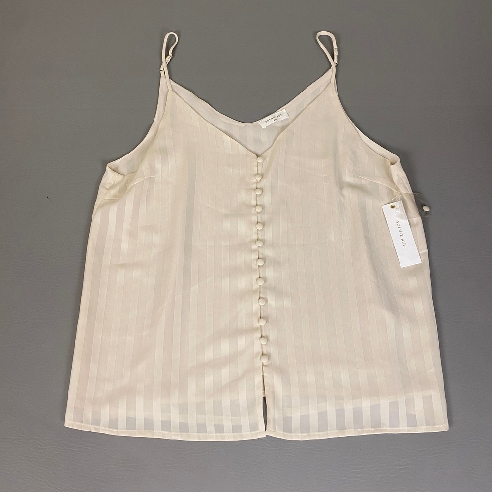 Sophie Rue Cami Tank Top Womens Large Cream Striped Button Adjustable Straps NWT